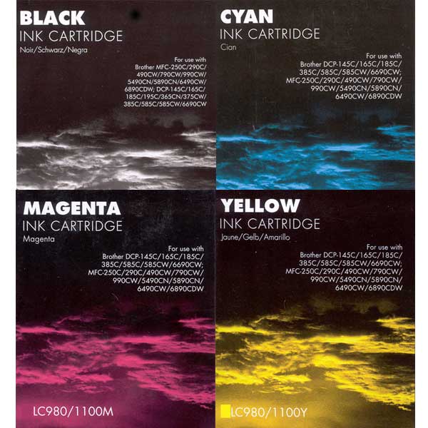 GB ink set of 4 compatible Brother LC980 LC1100 DCP385C MFC490CW GB ink set of 4 compatible Brother LC980 LC1100 DCP385C MFC490CW