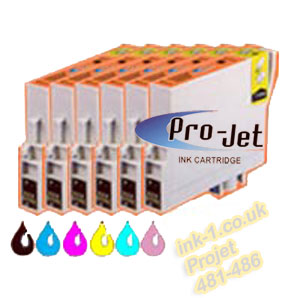 Projet set of 6 inks Epson T0481 - T0486 R220 R300 R340 RX500