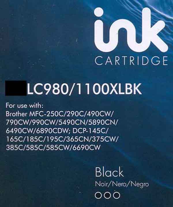 LC1100BK Blue Box Compatible Brother LC980/1100 XL Black Cart In