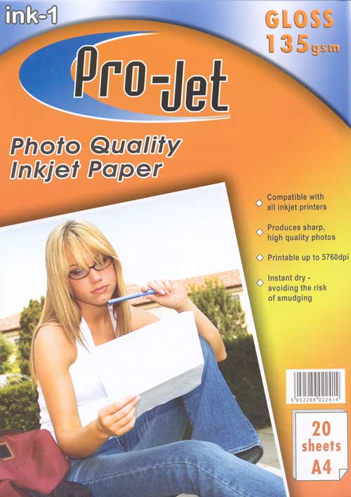 ProJet Photo paper Gloss A4 135 gsm 20 Sheets inkjet Pro-Jet