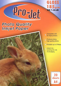ProJet 185gsm Gloss A4 inkjet photo Paper 20 Sheets G185